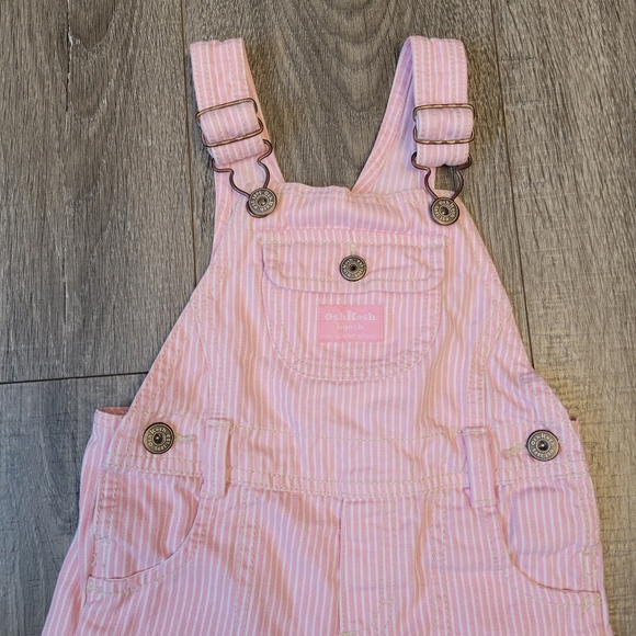 OshKosh Bgosh Pink White Stripe Denim Overalls For Toddler Girls - Picture 2 of 6